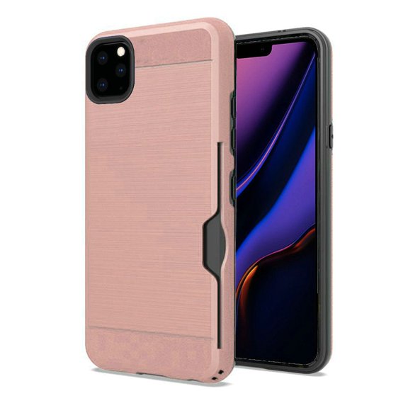 For Apple Iphone 11 Pro Max Xi6.5 Side Card Holder Brushed Metal Hybrid - Rose Gold