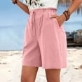 thumbnail image 2 of Linen Tops for Women's Wide Leg Shorts Fashion Comfy Drawstring Elastic Waist Loose Shorts Lightweight Faux Linen Shorts with Pockets ,Pinks,L, 2 of 3