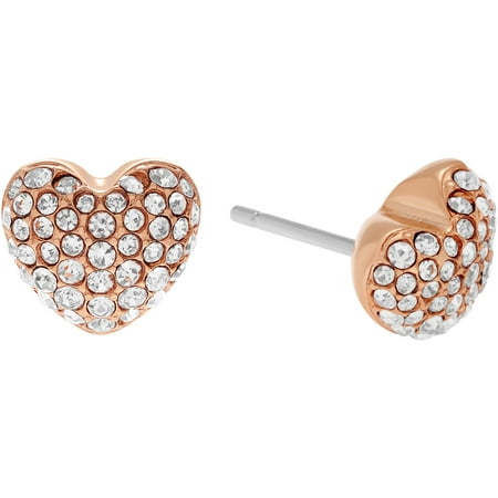 Michael Kors Women's Crystal Rose Goldtone Stainless Steel Heart Stud Fashion Earrings
