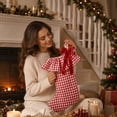 thumbnail image 4 of Plaid Ruffle Christmas Stockings, Vintage Checkered Stocking with Velvet Bow for Fireplace Mantel Decor, Holiday Gift Socks Set for Home, 18in, 4 of 7