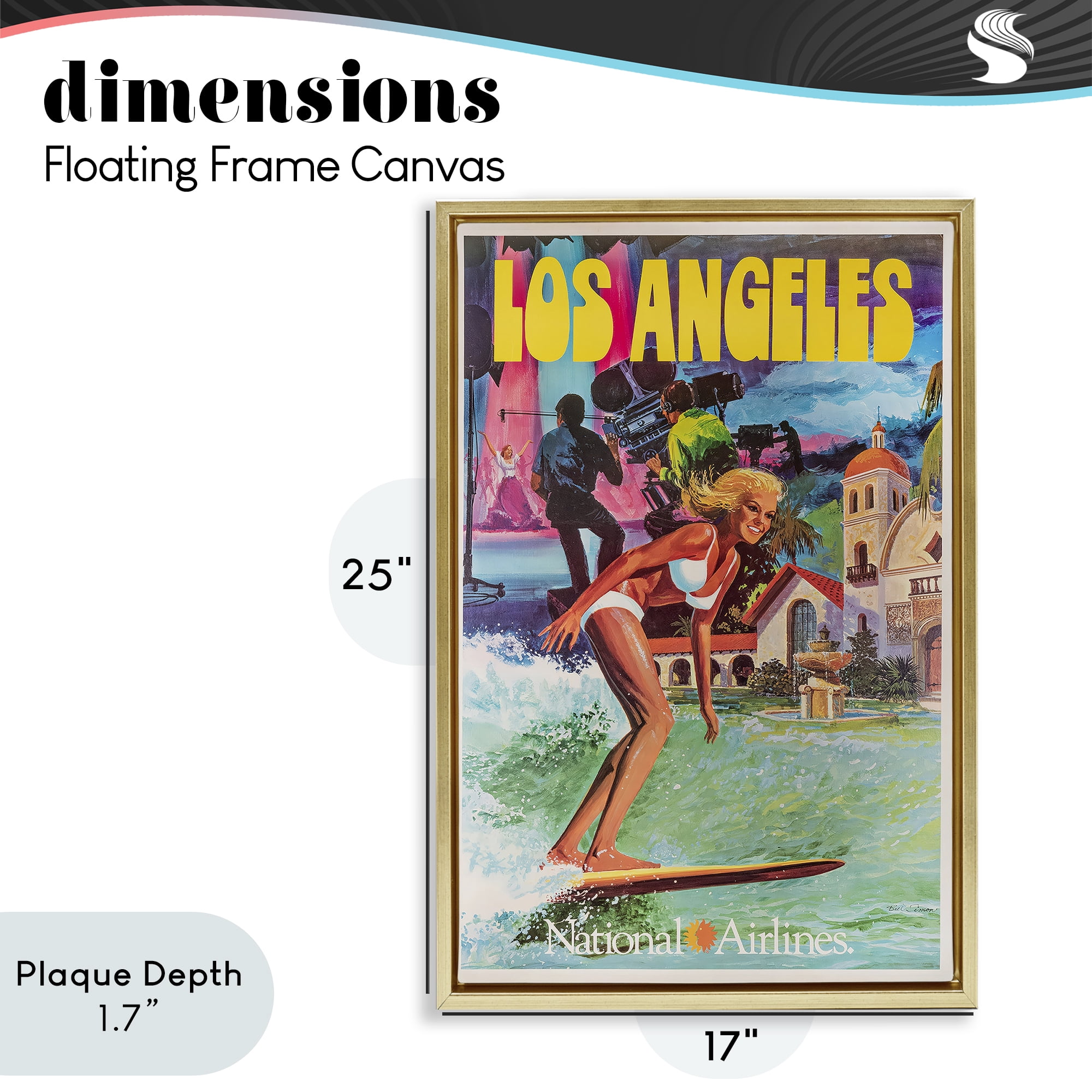 Stupell Industries Vintage Los Angeles Travel Gold Framed Floater Canvas Wall Art, design by Vintage Posters