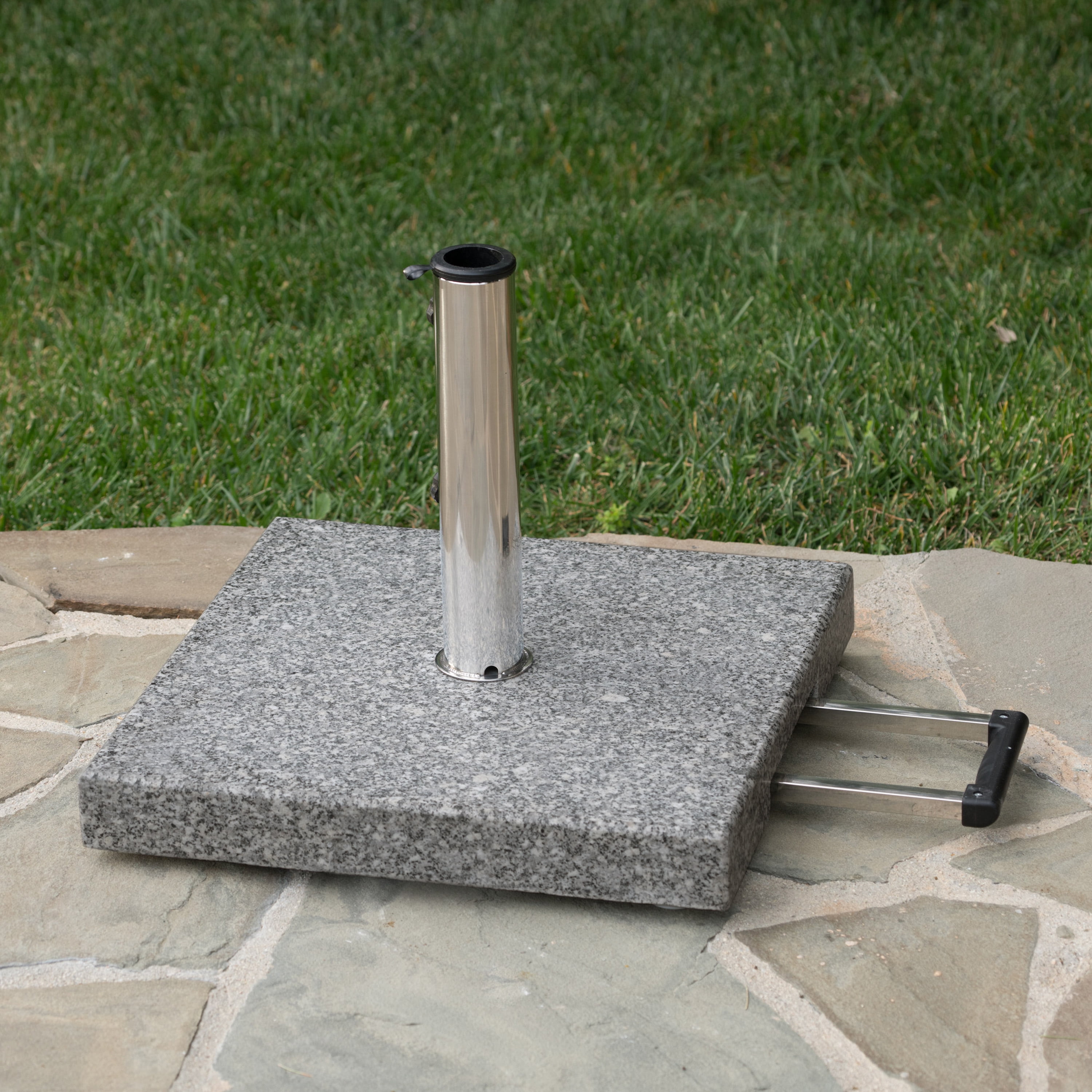 GDF Studio Martino Square Granite and Stainless Steel Umbrella Base, Natural Gray