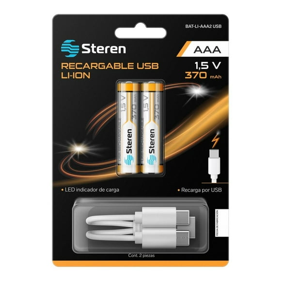 Baterías Recargables USB Li-Ion Steren Tipo AAA 370 mAh