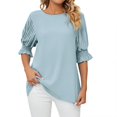 thumbnail image 2 of Womens Shirts Blouse Women's Fashion Solid Colour Round Neck Ruffle Princess Sleeve Loose Chiffon Top, 2 of 6