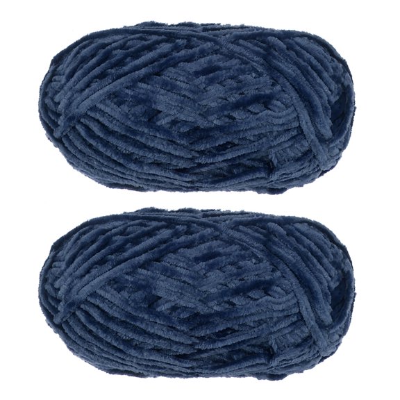 Uxcell 2Pcs Velvet Yarn Chenille Yarn 2x100g/7.1oz 174 Yards Total Length Super Bulky Polyester Soft Blanket Yarn Dark Blue