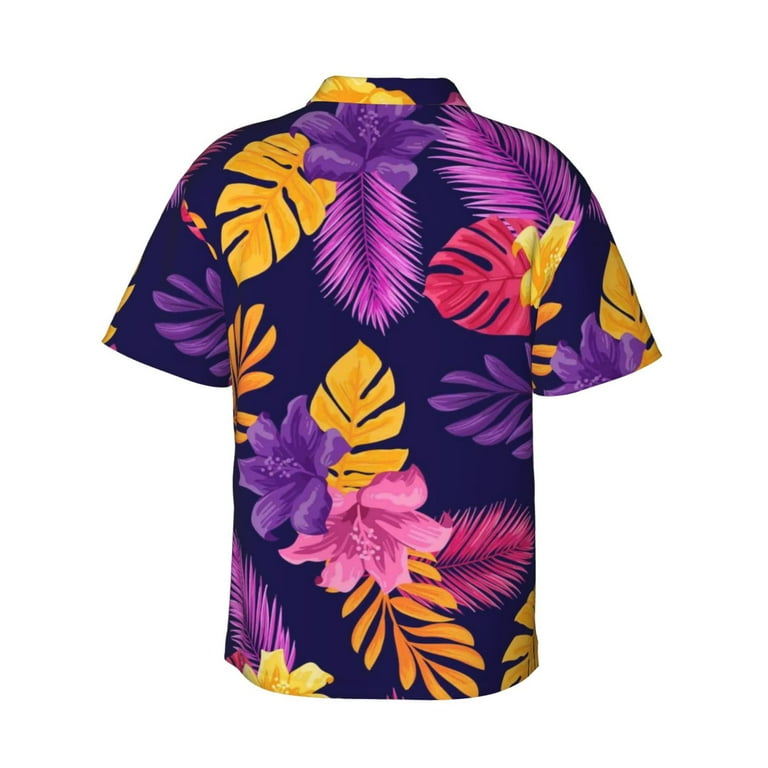 Balery Purple Flower Print Men's Hawaiian Shirts Short Sleeve