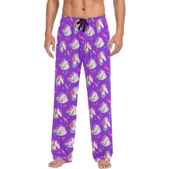 Unicorn Ice Cream Men's Pajama Pants, Soft and Comfortable Lounge Sleep Bottoms with Pockets, Men's Sleepwear with Custom Print, Medium