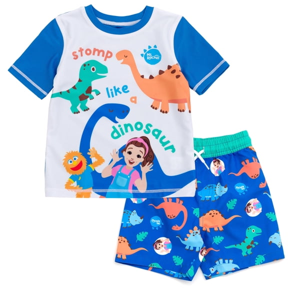 Ms. Rachel Ms. Rachel Herbie Dinosaur UPF 50 Rash Guard and Swim Trunks Outfit Set Infant to Little Kid