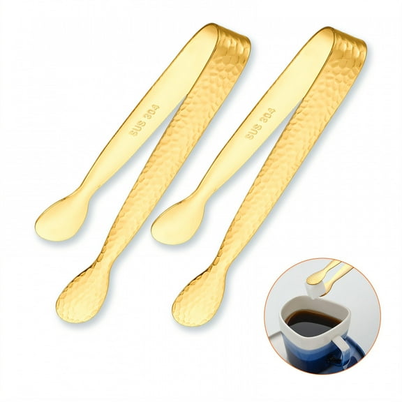 FACEGA 2Pcs Metal Tongs,Circular Gripping Head 304 Stainless Steel Small Tongs,U Pattern Holder 4.4"*0.6" Kitchen Tongs for Cooking,For Pick Up, Sugar Cubes, Milk Balls,Mix1