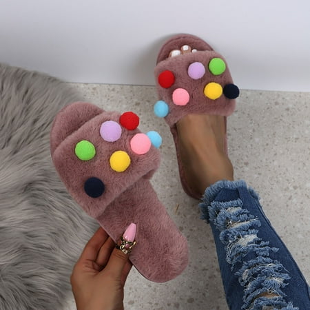 

Yoslce Fuzzy Slippers for Women Fuzzy Slippers Open Toe Plush Sandals Cozy Slides Soft Warm House Shoes