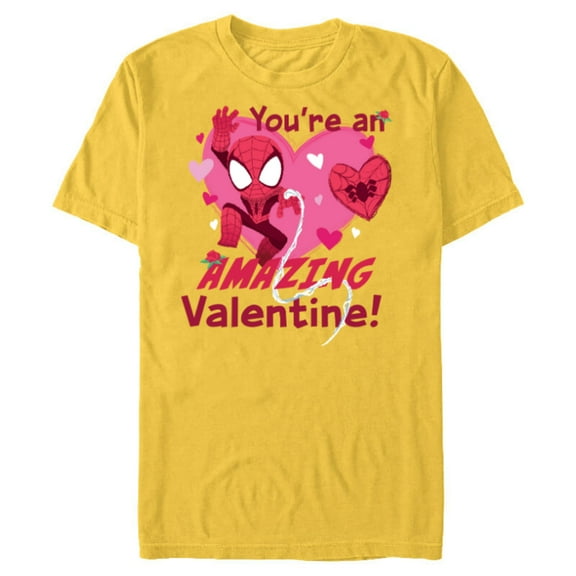 Marvel Spider-Man Love Heart You’re An Amazing Valentine - Short Sleeve Blended T-Shirt for Adults - Customized-Yellow