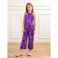 thumbnail image 3 of Mufeng Kids Girls Shiny Sequins Halter Neck Jumpsuit Pageant Romper Formal Suit Dance Party Prom Gowns Purple 6, 3 of 7