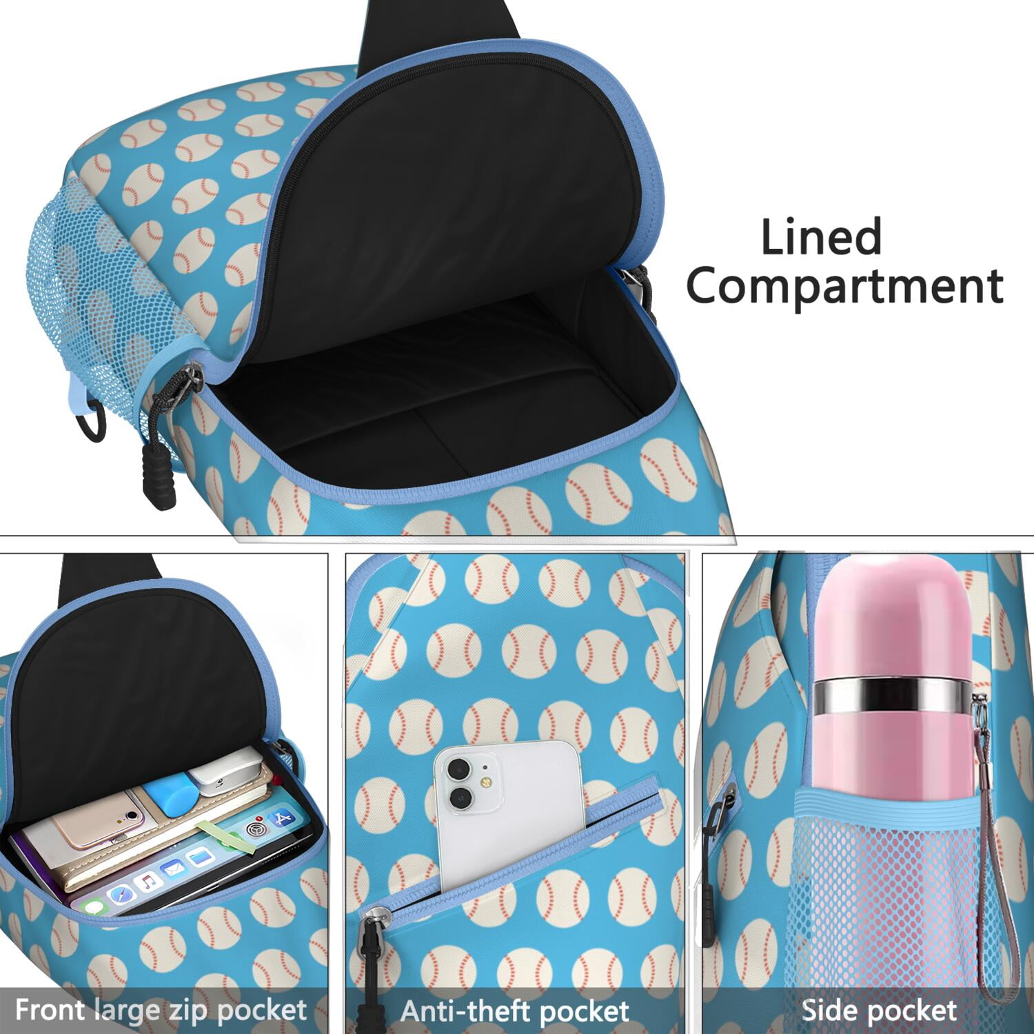 Teen Sports Sling Bag Shoulder Backpack with Softball Print, Mesh Sides Perfect Gift for Boys, Young Players