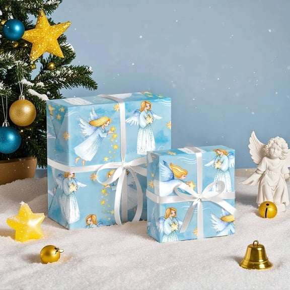 Blue Christmas Wrapping Paper Roll Religious Holiday Gift Wrap Craft Art Paper for Party DIY Wrapping Supplies, 58x23in, 1 Roll