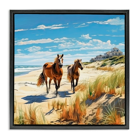 Stupell Industries Galloping Beach Horses Coastal Painting Black Floater Framed Canvas Art Print Wall Art, 18 x 18