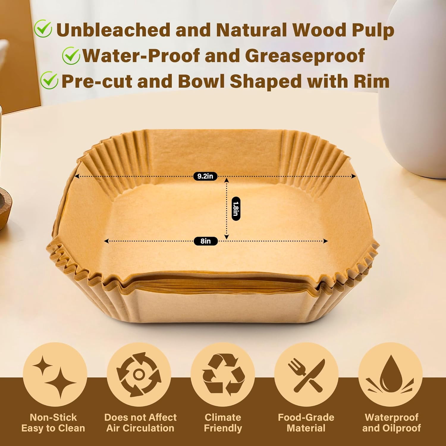 Air Fryer Liners Disposable 150Pcs, 8" Square Parchment Paper Liner for Fryer, Baking, Roasting and Microwave, Non-Stick Airfyer Accessories