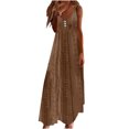 thumbnail image 2 of Under $20 Womens Dresses Summer Saving, Women Casual Holiday Style Hollow Out Long Dress Solid Color Loose Sleeveless-Neck Camisole Dress(Brown,M), 2 of 4
