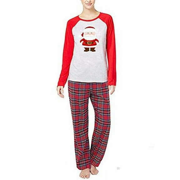 Viworld Matching Family Pajamas Sets Christmas PJ's with Santa Claus Printed Tee and Plaid Pants Loungewear