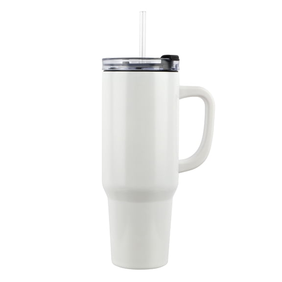 White Sublimation Tumbler with Handle by Make Market – 40oz Stainless Steel Vacuum Insulated Drinkware with Lid & Straw - BPA Free - Hand Wash Only - 12 Pack