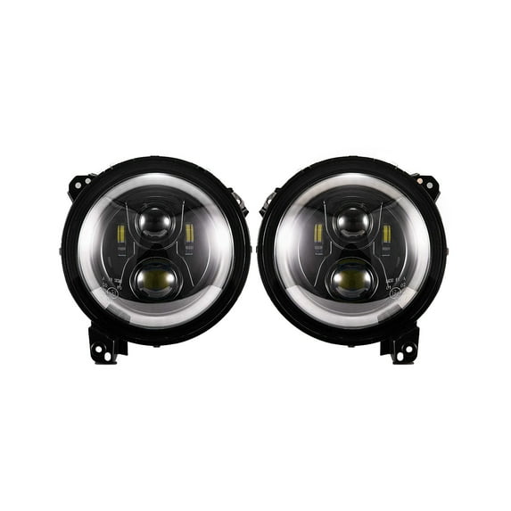 Pre-Owned Fieryred 9" LED Halo Angel Eyes Headlights for Wrangler JL 2018-2021