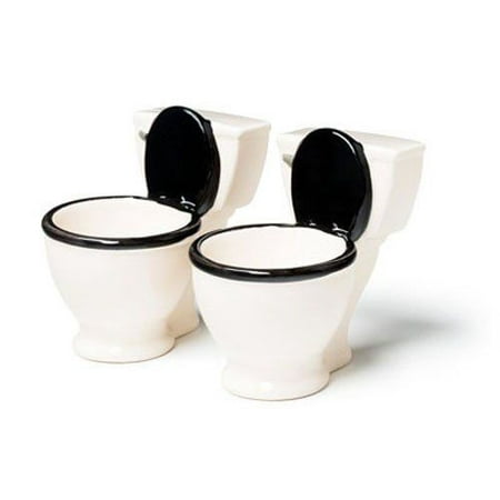 Office Warming Gifts 2 White Ceramic Porcelain Toilet Shots Glasses/ Shots Cup/ Double Wall Glasses/ Coins Container/ Funny Gift/ Office Decor/ Home Décor ()