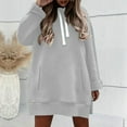 thumbnail image 4 of Women's Drop Shoulder Solid Color Hooded Sweatshirt with Side Pockets and Side Slits, Soft Breathable Long Sleeve Casual Pullover for Winter, Daily Wear and Street Fashion Grey S, 4 of 8