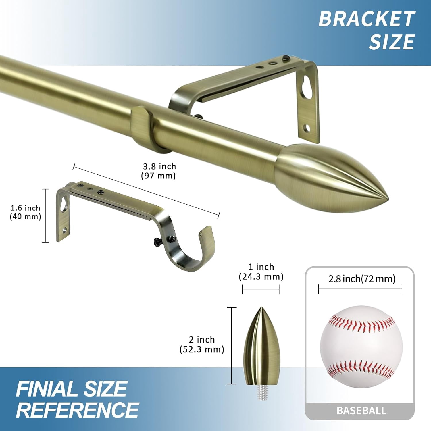 Urbanest Adjustable Single Curtain Rod Set Bullet Finials – 5/8-Inch Diameter, With Antique Brass Rod, 48–84 Inches