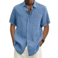 thumbnail image 3 of QUTETN Men's Slim Fit Short Sleeve Button-Up Shirt - Casual Solid Color, Lightweight Polyester Blend, Summer Beach Style, Machine Washable, Summer Casual Wear | Modern Casual Shirt | Quality Tailoring, 3 of 4