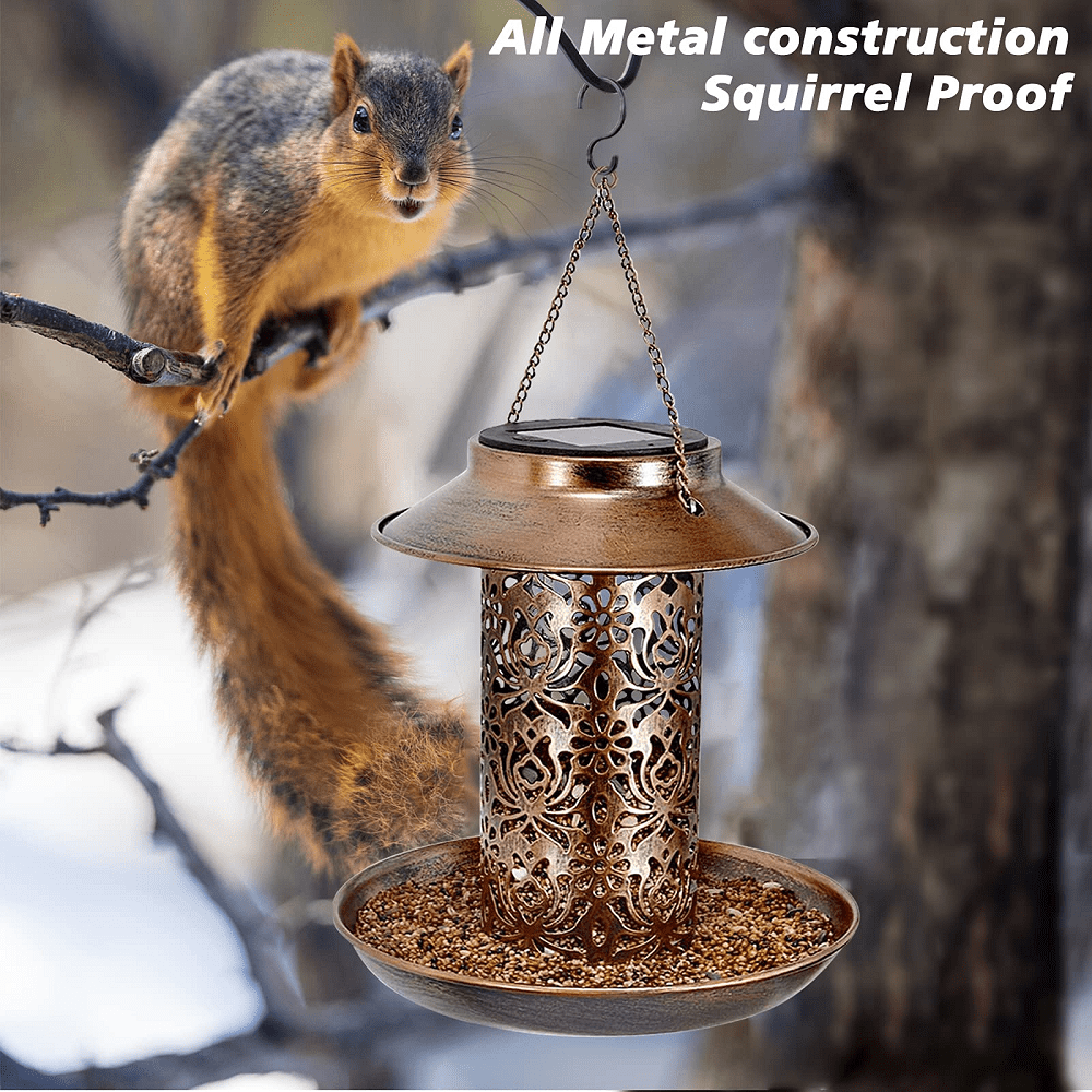 Metal Bird Feeders, Vintage Panorama Top Fill, Spill Proof, Solar Hanging Wild Bird Feeder All Weather, Easy to Clean and Fill, Bird Feeders for Outside Clearance, Solar Yard Garden Decor