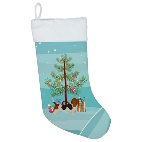 Caroline's Treasures Basset Hound Multi-color Christmas Stocking, with Soft Suede Fabric 18"