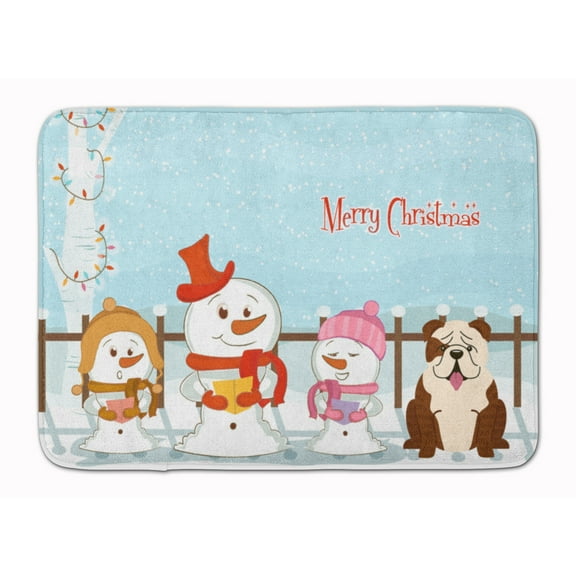 Merry Christmas Carolers English Bulldog Brindle White Machine Washable Memory Foam Mat
