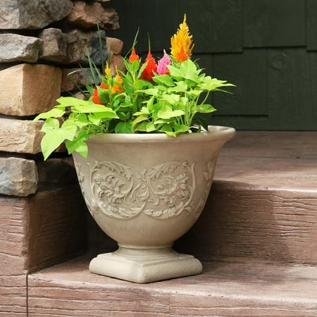 - Sunnydaze Darcy Flower Pot Planter, Outdoor/Indoor Heavy-Duty Double-Walled Polyresin with Fade-Resistant Pebble Grey Finish, Single, 16-Inch Diameter