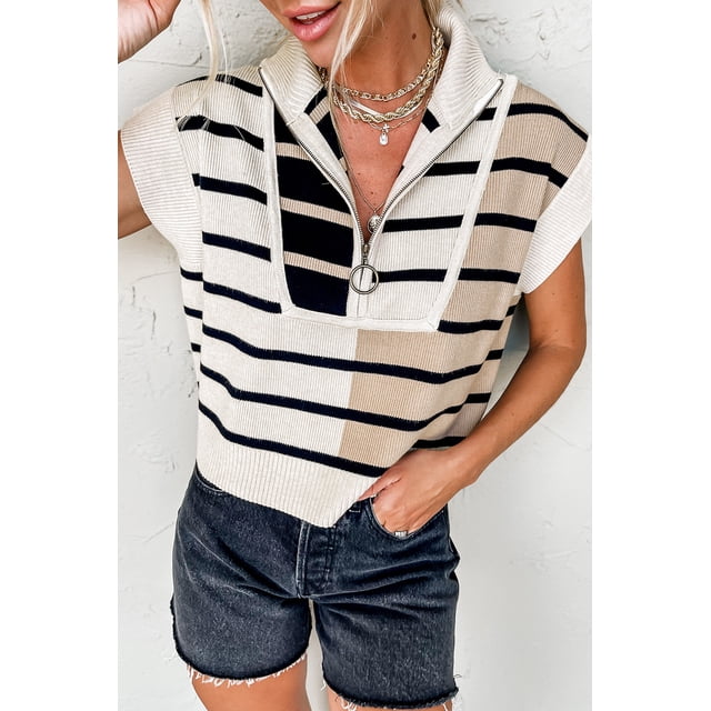 FOLUNSI Gilet à Rayures Chic à Fermeture Éclair : Style Essentiel pour Vous!