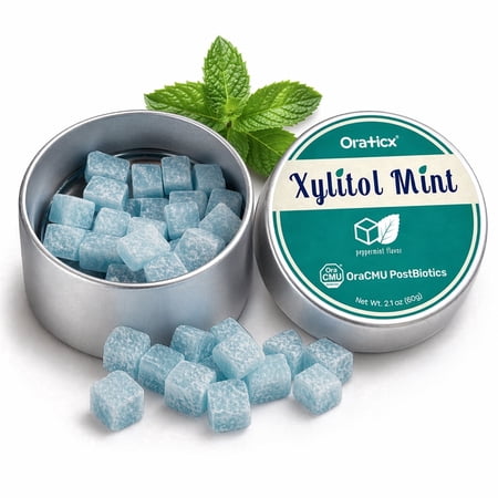Oraticx Xylitol Mints with OraCMU PostBiotics — Peppermint | 99% Finnish Xylitol | Oral Probiotic Blend | Sugar-Free | 60g