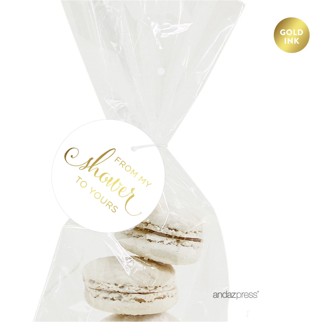 From My Shower To Yours Round Circle Favor Gift Tags, Metallic Gold Ink, 24-Pack
