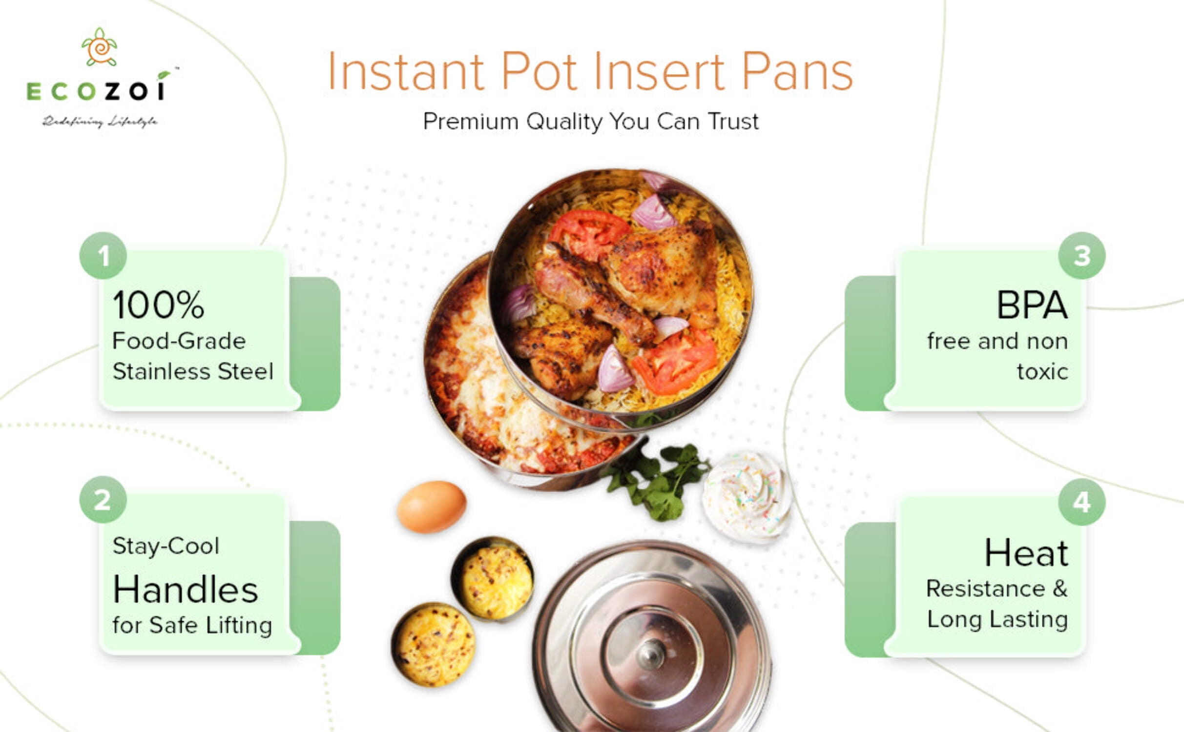 Ecozoi Stainless Steel Insert Instant Pot Pans, Pressure Cookers Accessories, 3 Tier