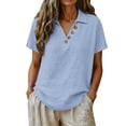 thumbnail image 6 of Jerdar Women's Casual Linen Blouse Collared V-Neck Short Sleeve Button Detail Curved Hem Summer Top XXL, 6 of 6