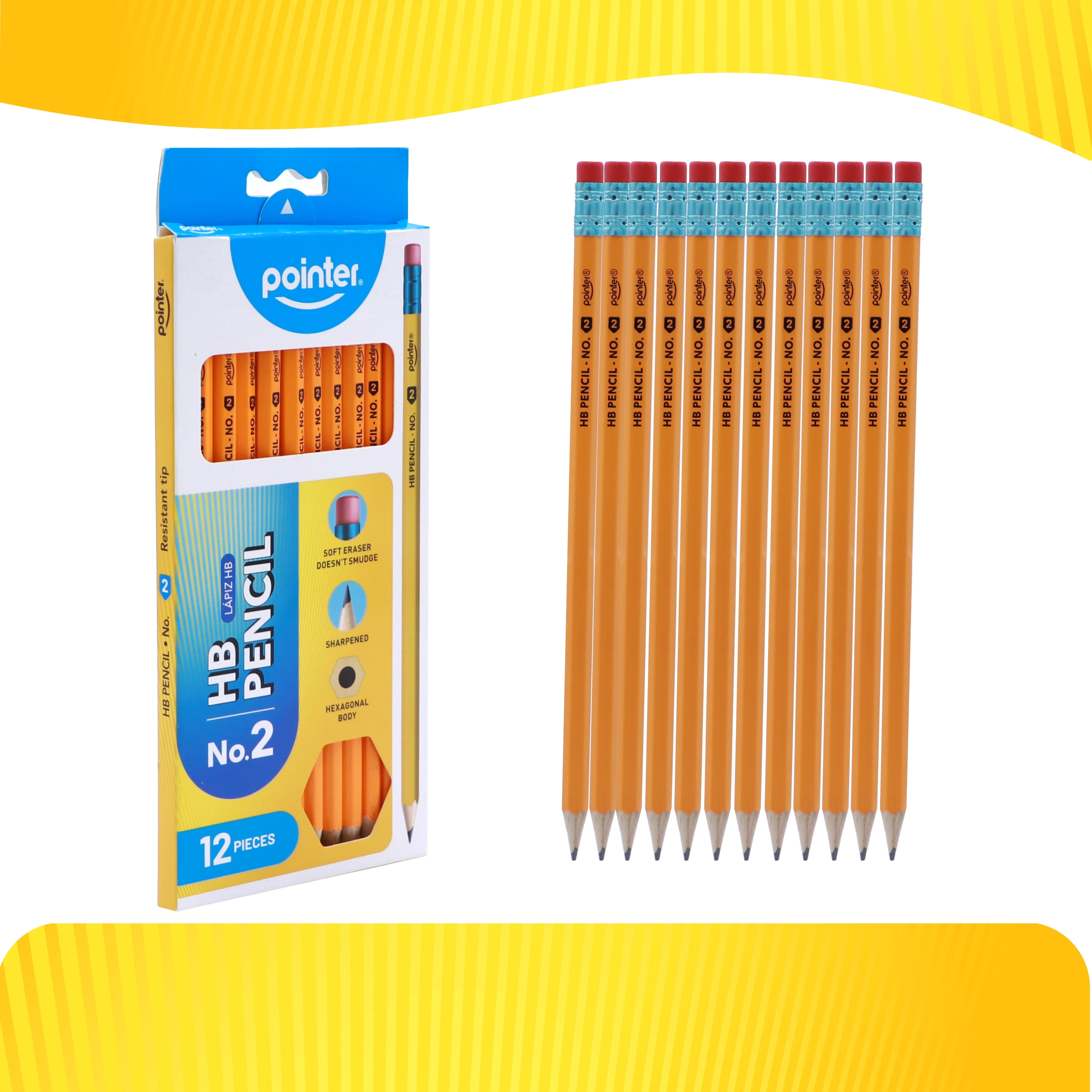 Pointer #2 HB Wooden Pencils, Yellow, 12 Pencils per Pack, 12 Packs (144 Total Pencils)