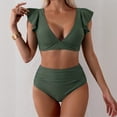 thumbnail image 4 of Minjewel Women High Waist Ruffled 2 PC Bikini Swimsuit Fashion Beach Bathing Suit, Army Green L, 4 of 6