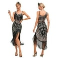 thumbnail image 4 of Vintage Great Gatsby Party Flapper Dress Sleeveless Sequins Tassel Dresses Cocktail Prom Size XS-3XL Long Skirt,Black And gold,XS, 4 of 9