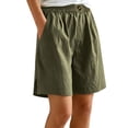 thumbnail image 2 of Women's Cotton Elastic Waist Casual Shorts with Pockets, Summer Buttons Shorts, Comfy Soft Shorts for Women, Casual Daily Summer Beach Vacation, Womens | VerBelle,Army Green L, 2 of 7