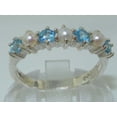 thumbnail image 3 of LBG 14k White Gold Cultured Pearl & Blue Topaz Womans Eternity Ring - Size 9.25, 3 of 6