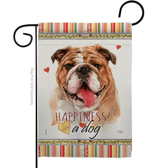 Breeze Decor G160188-BO 13 x 18.5 in. Dog Bulldog Happiness Double-Sided Decorative Vertical Garden Flag