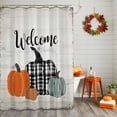thumbnail image 2 of Shower Curtain 36"W x 78"L Thanksgiving Hand-painted Pumpkins Wood Grain Fabric Shower Curtains Set with Hooks Water Repellent Bathroom Curtains Machine Washable Bathroom Accessories, 2 of 6