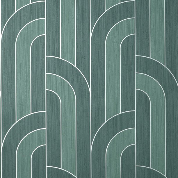 Fine Decor - Papel Tapiz Texturizado Cascade Diseño Arco (Verde Esmeralda, Plateado)