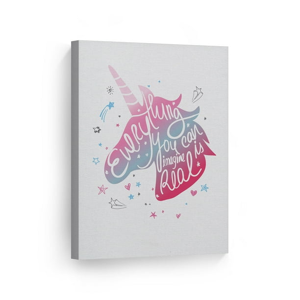 Smile Art Design Everything You Can Imagine Is Real Quote Unicorn Wall Decor Canvas Wall Art