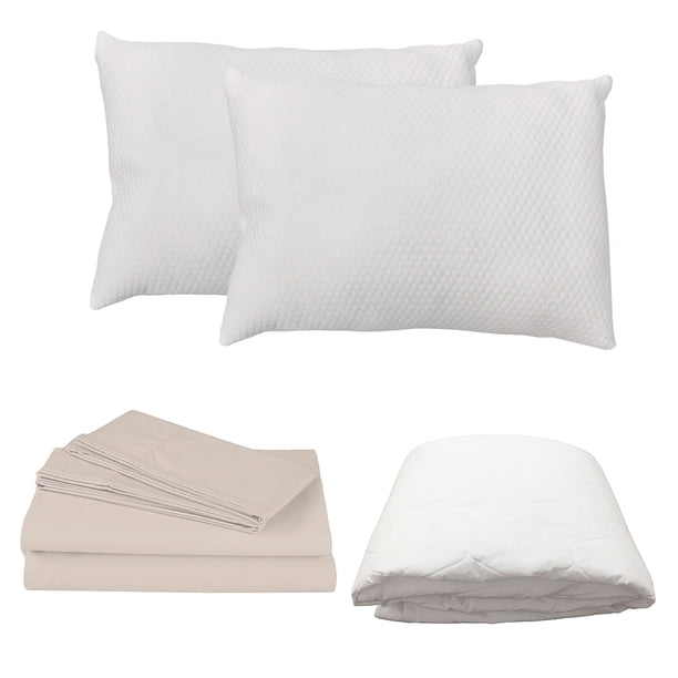 Protector Spring Air Matrimonial + Sábanas Basic Crema + Almohada Frosty 2