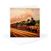 3dRose, Magic Lantern Slide Vintage Steam Engine Locomotive Train Railroad, 1 Greeting Card with envelope