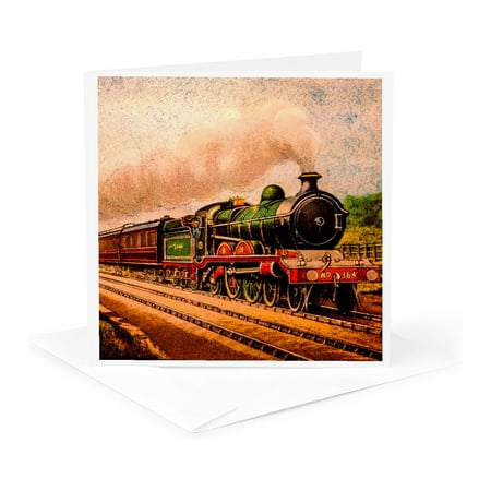 3dRose, Magic Lantern Slide Vintage Steam Engine Locomotive Train Railroad, 1 Greeting Card with envelope
