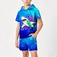 thumbnail image 2 of Atogsazn Kids Boys Summer Clothes Set Childrens Printed Short Sleeve Hooded Shirts & Shorts Outfit Hoodies Blue 5-6 Years Fashion, 2 of 7
